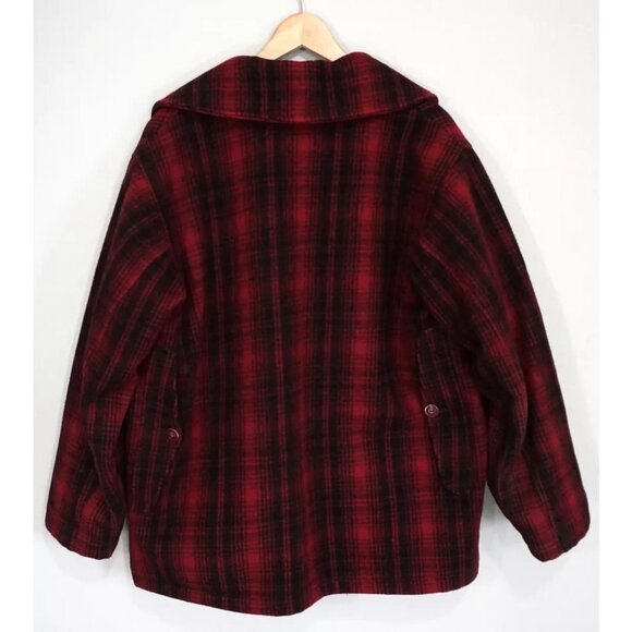 Vtg 70s Woolrich Red Black Plaid Wool Mackinaw Hunting Coat Jacket Size 44 - Picture 7 of 9